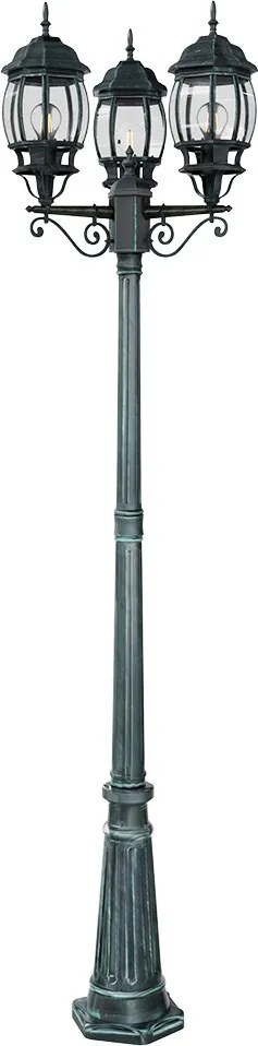 Lampione Storico con 3 Lanterne 215cm E27 IP54 Verde Anticato - Serie BELLINI