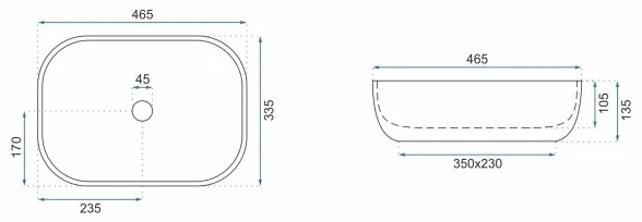 REA-U3800 - Lavabo da appoggio LIVIA 33,5x46,5 cm ceramica/grigio/effetto pietra