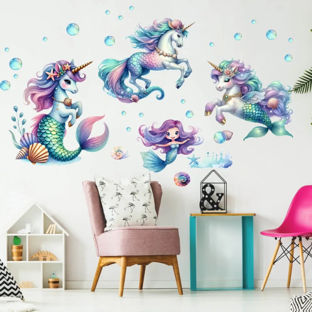 Adesivi murali per bambina - Unicorni e sirene | Inspio