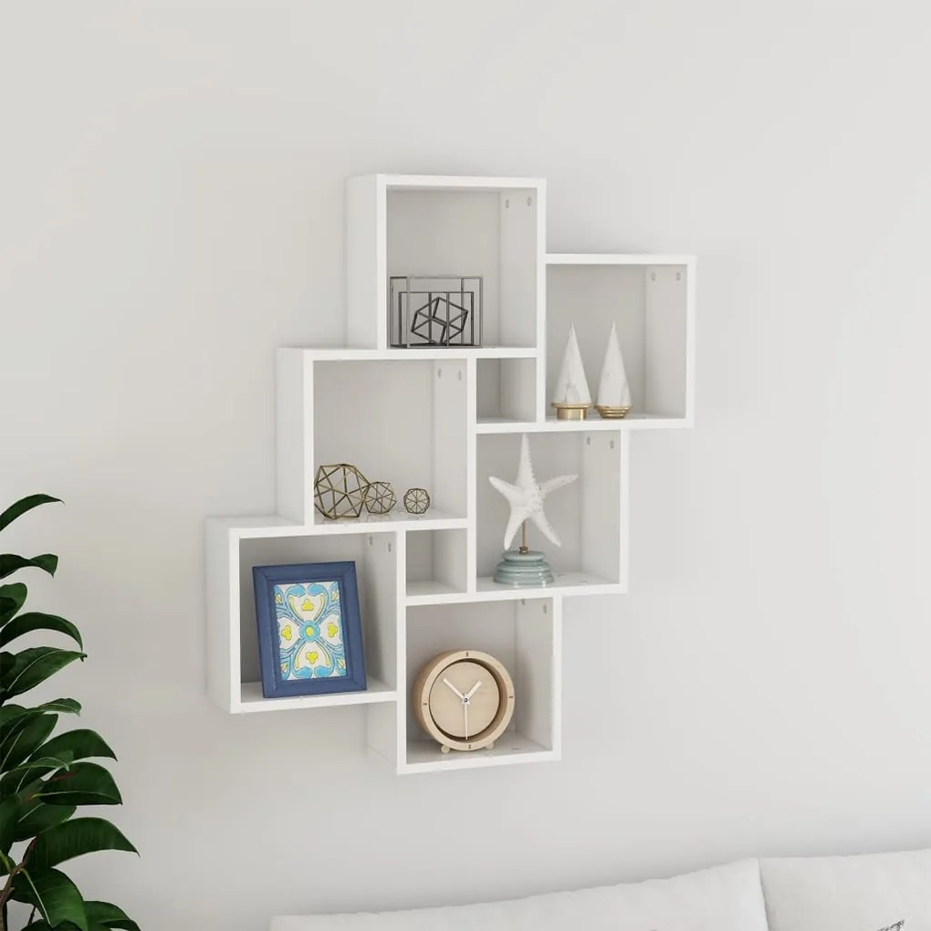Mensola Parete A Cubo Bianco Lucido 78x15x93 Cm İn Multistrato /