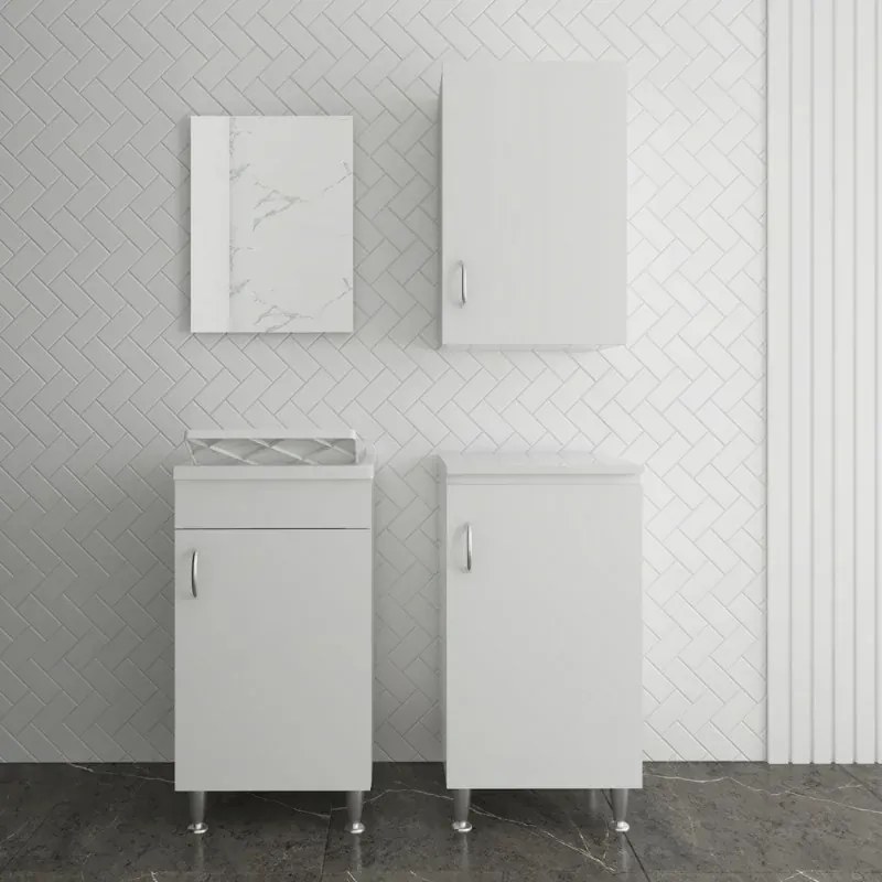 Set da 45 cm con lavatoio base e pensile in legno bianco Fedra