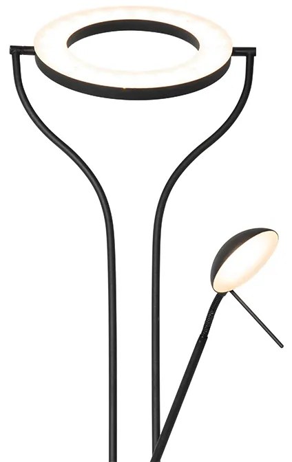 Lampada da terra moderna nera con braccio di lettura incl. LED e dimmer - Divo