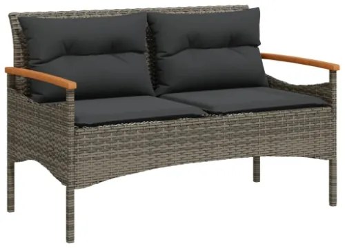 Panchina Giardino con Cuscini 116x62,5x74 cm Grigia Polyrattan