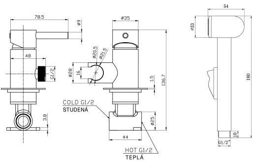 Aqualine - Rubinetto per bidet con doccia da incasso opaco nero