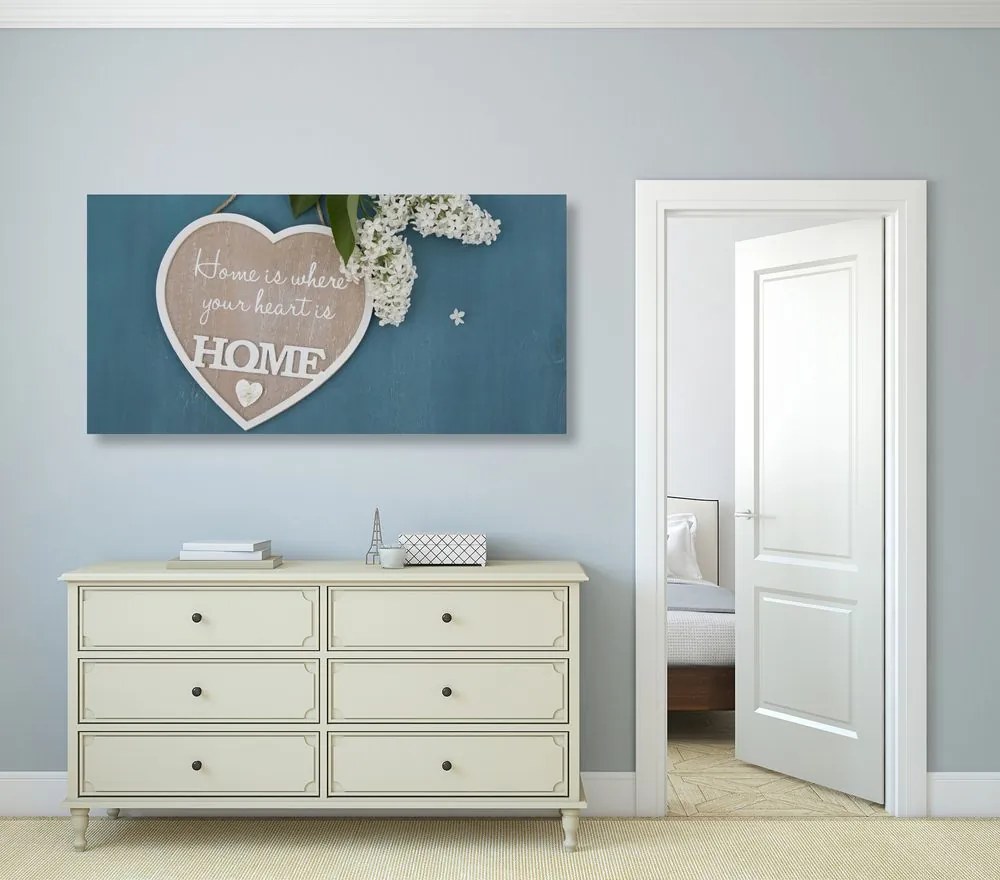 Quadro su tela – Cuore con citazione - Casa è dove è il tuo cuore