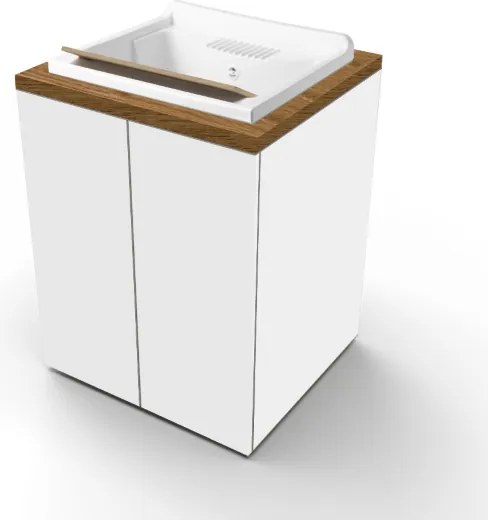 Lavatoio in legno Bianco a 2 ante con top Noce e vasca in resina 71x65 cm