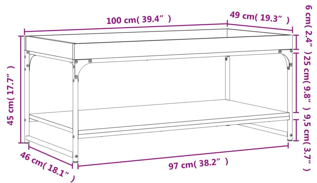 Tavolino Salotto Rovere Marrone 100x49x45 cm Legno Multistrato