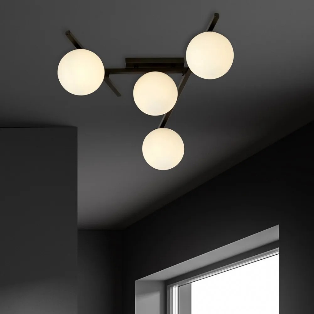 Lampadario da Soffitto in Acciaio e Vetro SMART 4 Nero 4xE14 Colore delle Sfere Bianco