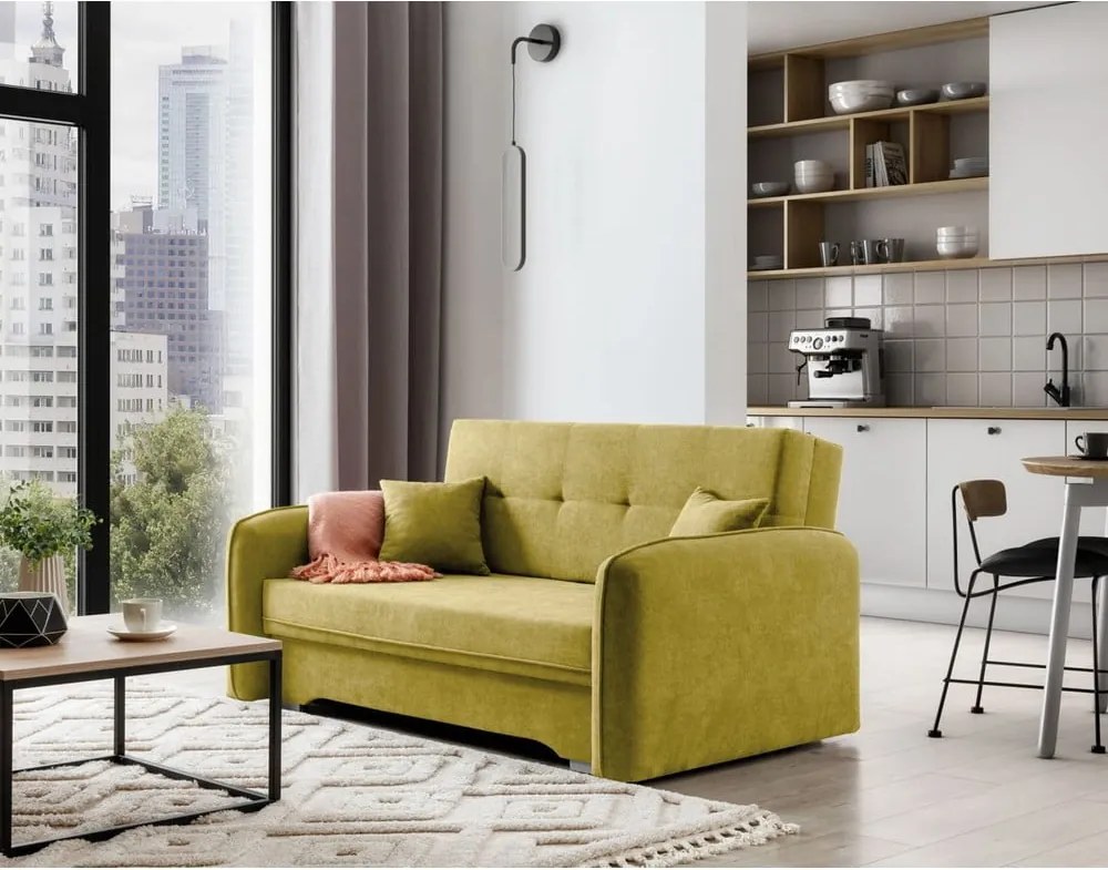 Divano giallo allungabile/con contenitore e rivestimento in ciniglia 155 cm Laine – ELTAP