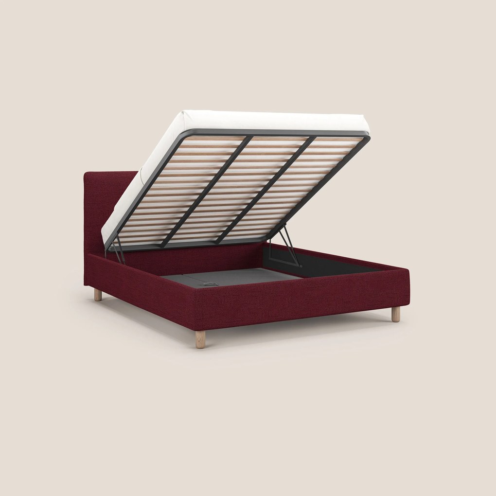 Serena letto contenitore salvaspazio scandinavo in tessuto fiammato impermeabile T03 rosso