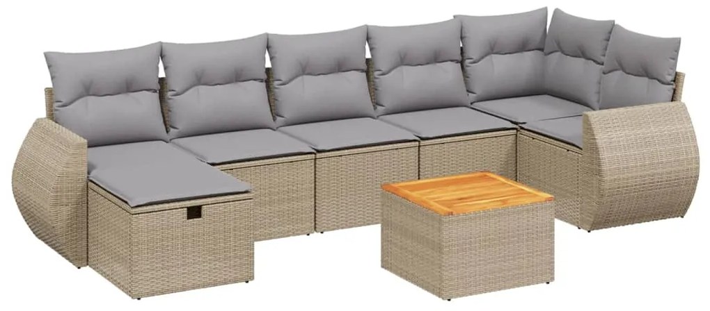 Set divano da giardino 8 pz con cuscini beige misto polyrattan