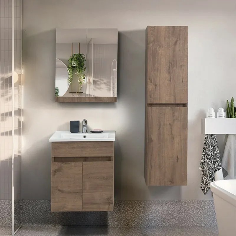 Pensile bagno sospeso rovere scuro H 140 con 2 ante soft-close Mona