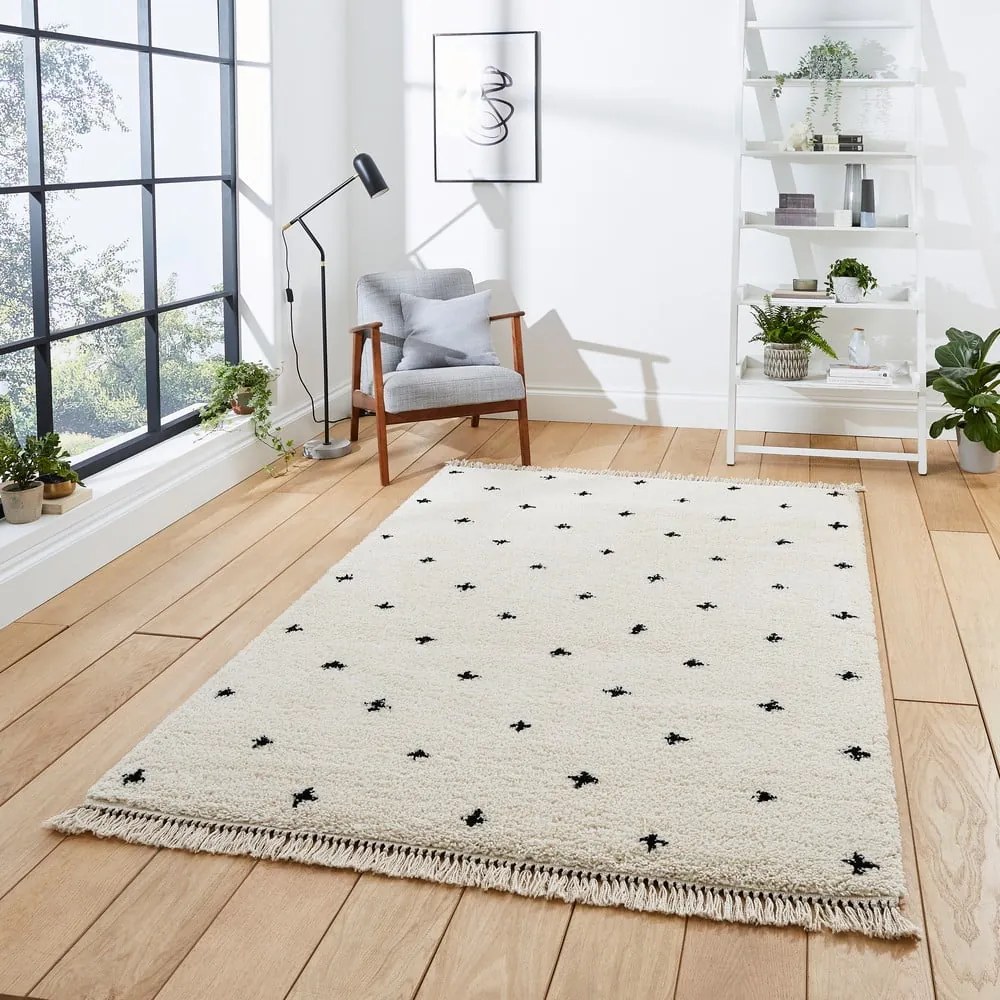 Tappeto bianco e nero Dots, 120 x 170 cm Boho - Think Rugs
