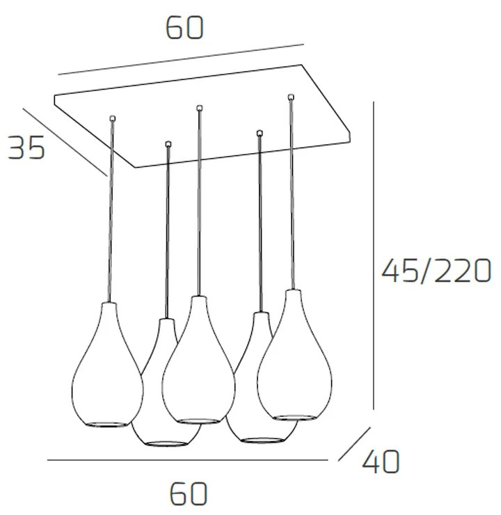 Sospensione Contemporanea Drop Metallo Cromo Vetro Cromo 4 Luci E14