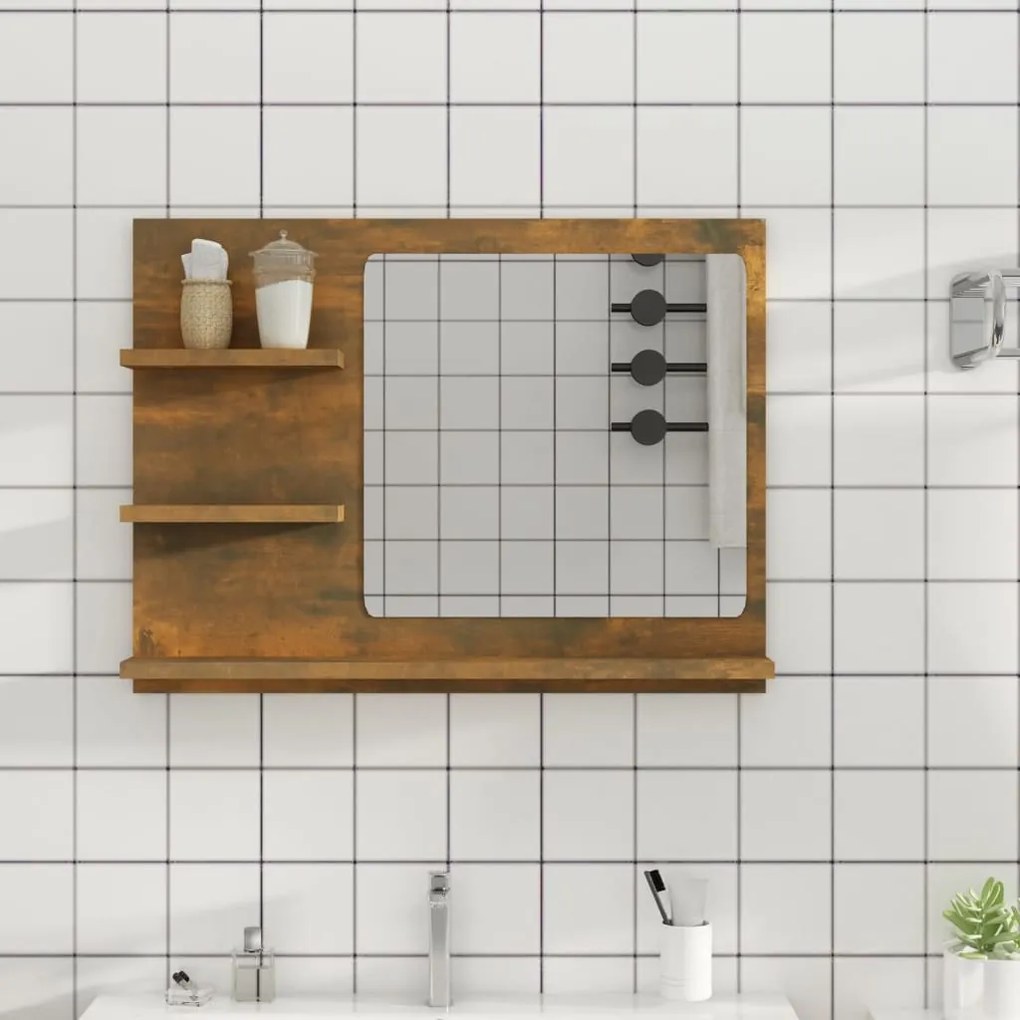 Specchio da bagno rovere fumo 60x10,5x45cm in legno multistrato