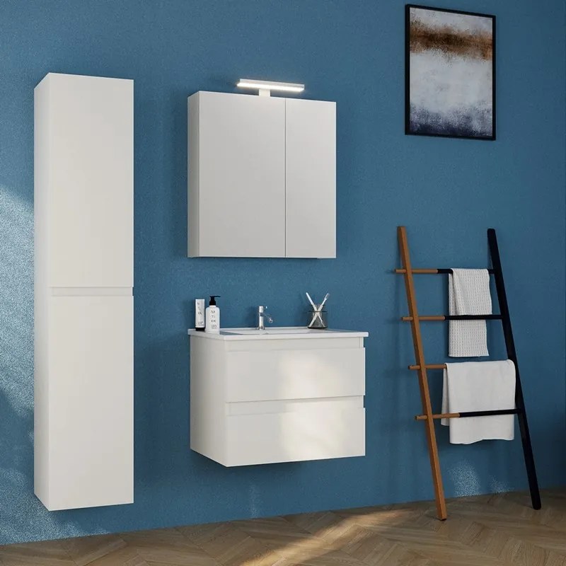 Kamalu - Composizione bagno sospesa 65 cm colore bianco opaco | LAC-EOLO-65