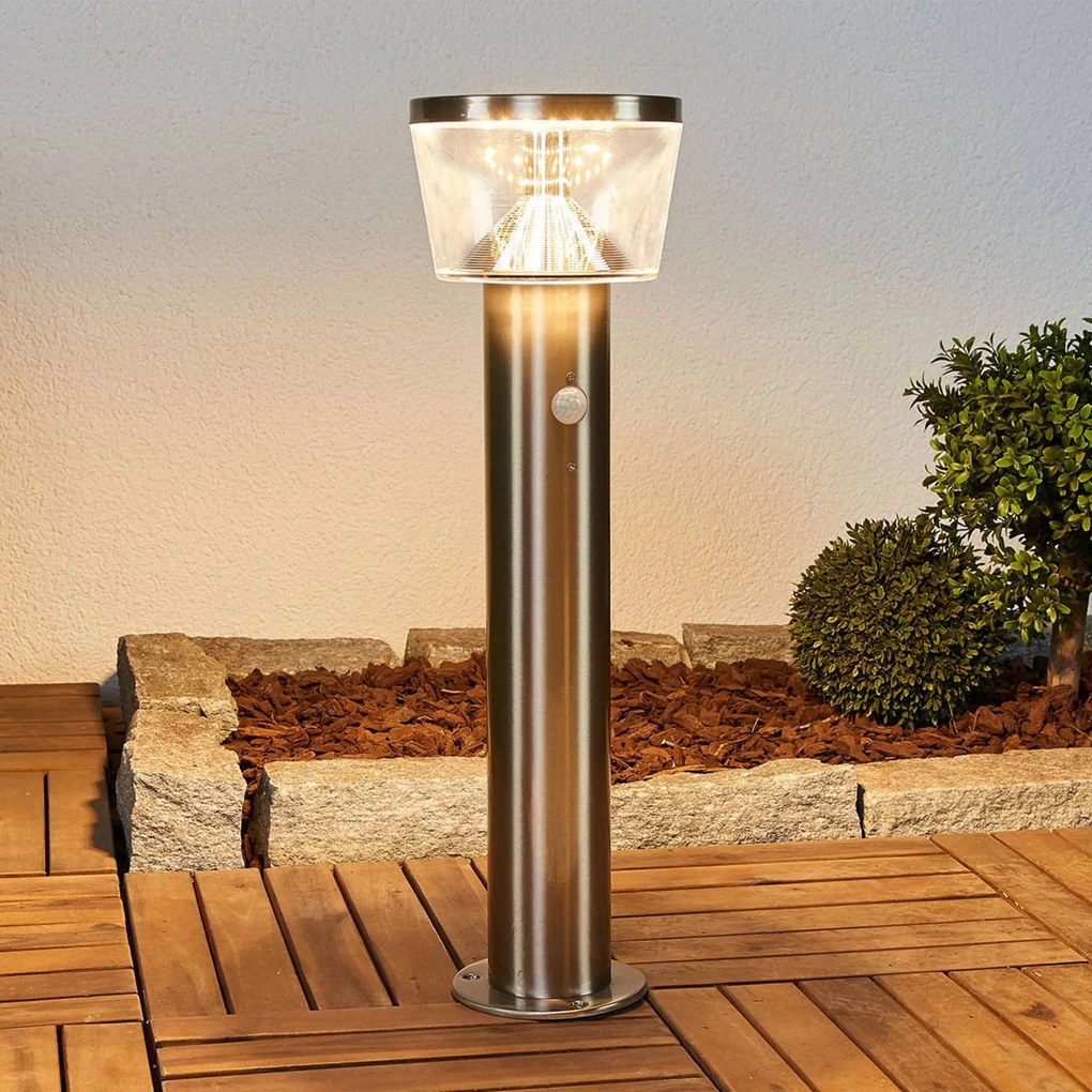 Lindby lampioncino LED solare Antje, rilevatore di movimento, IP44 Antje, Alluminio / Grigio / Zincato, Acciaio Inox, Moderno, Lampade solari