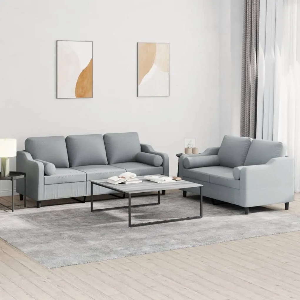 Set Divani 2 Pz Con Cuscini Grigio Chiaro İn Tessuto /
