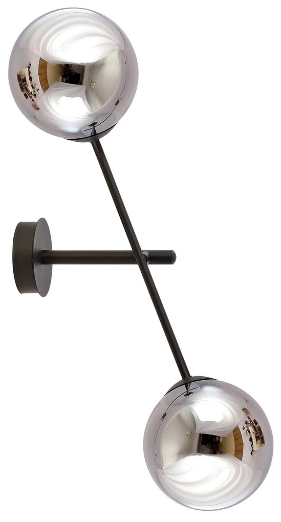 Applique 2 Luci Yama In Acciao Nero Con Bracci Regolabili E Vetro Fumè