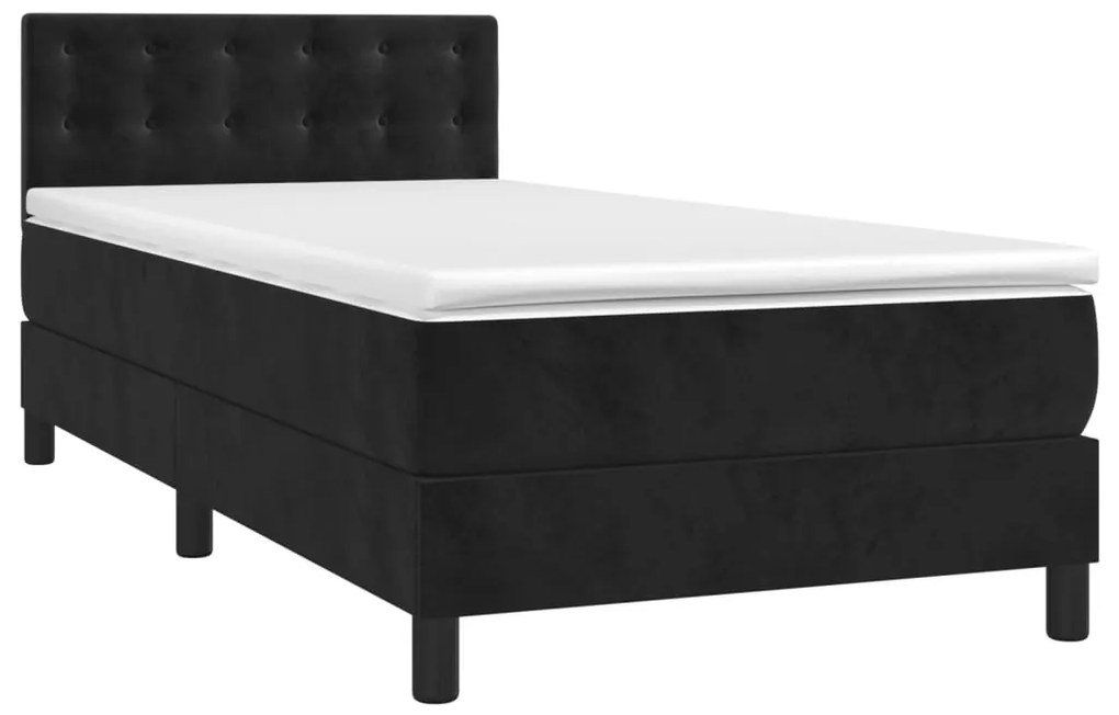Letto a molle con materasso e led nero 90x190 cm in velluto