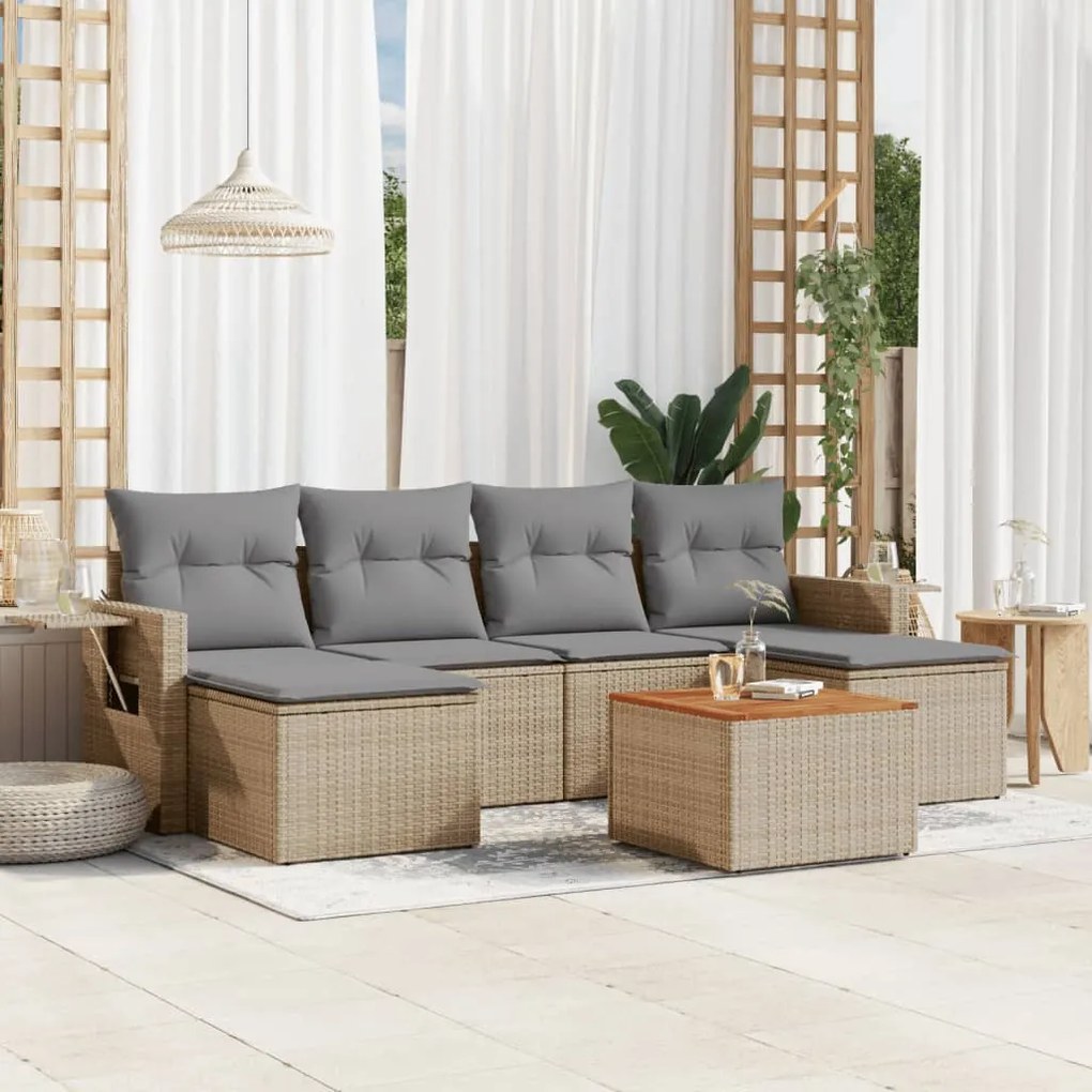 Set divano da giardino 7 pz con cuscini beige misto polyrattan