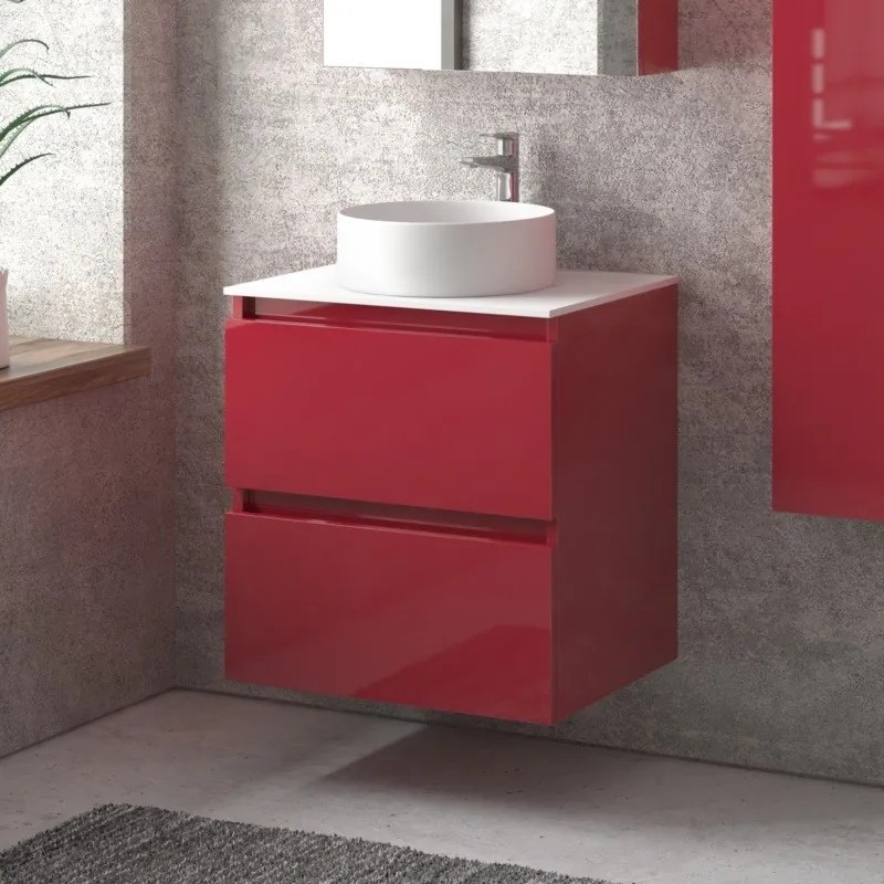 Mobile bagno sospeso 60 cm con due cassetti e piano bianco solid surface TOD-60SS - KAMALU