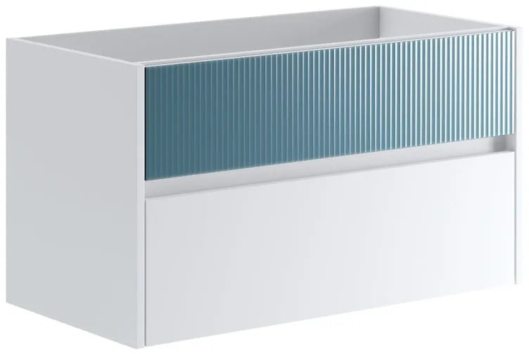 Mobile da bagno sotto lavabo Niwa bianco frontale in vetro blu pacifico laccato opaco L 89.5 x H 50 x P 45.5 cm 2 cassetti, lavabo non incluso