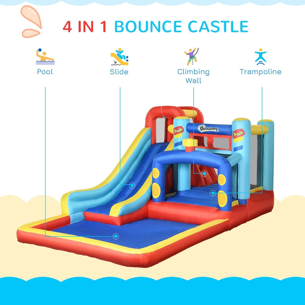 Castello Giostra Gonfiabile 435x245x200 cm con Scivolo Piscina e Pompa Multicolor...