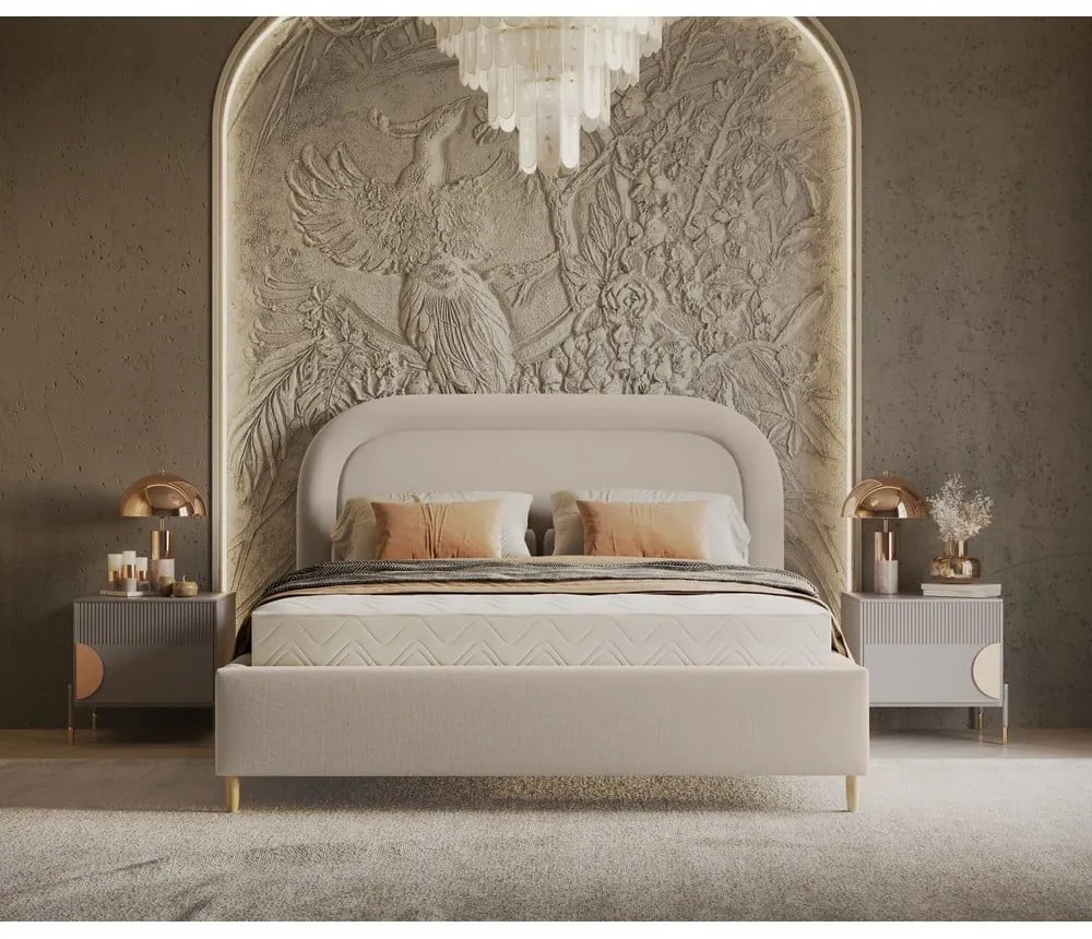 Letto matrimoniale imbottito beige con spazio contenitivo e rete 180x200 cm Mija - Maison de Rêve