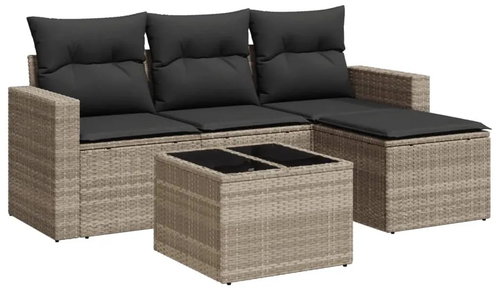 Set divano da giardino 5pz con cuscini grigio chiaro polyrattan