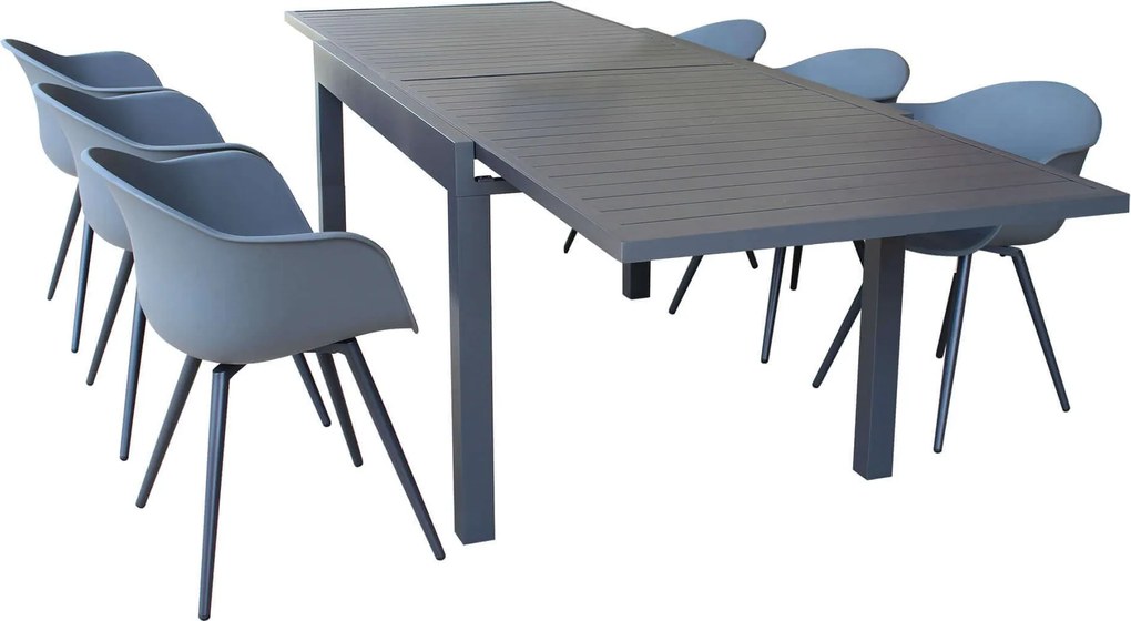 JERRI - set tavolo in alluminio cm 135/270 x 90 x 75 h con 6 Poltrone Dynamo