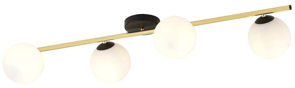 Plafoniera Contemporanea 4 Luci Eracle In Acciaio Oro/Nero E Sfere Vetro Bianco
