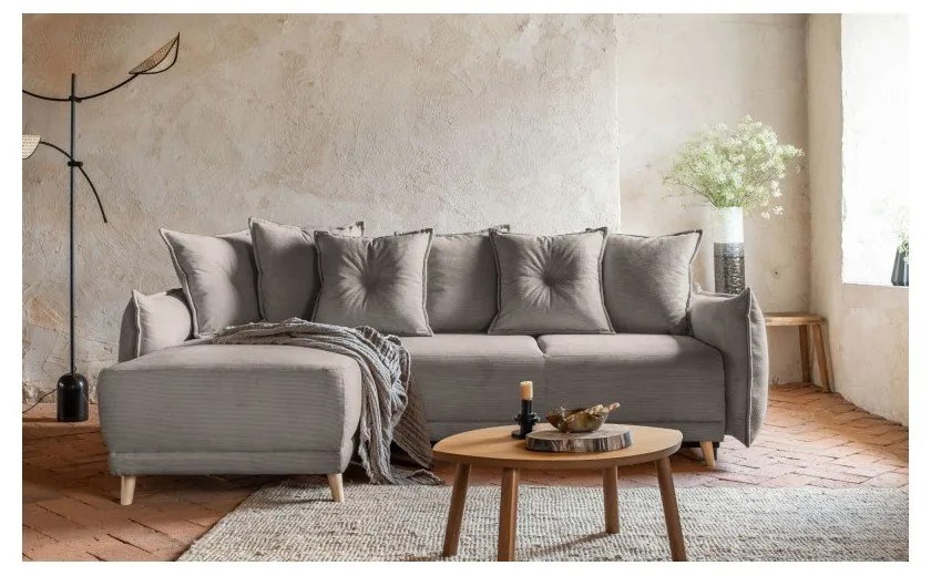 Divano letto in velluto a coste marrone chiaro (variabile) Lazy Lukka - Miuform