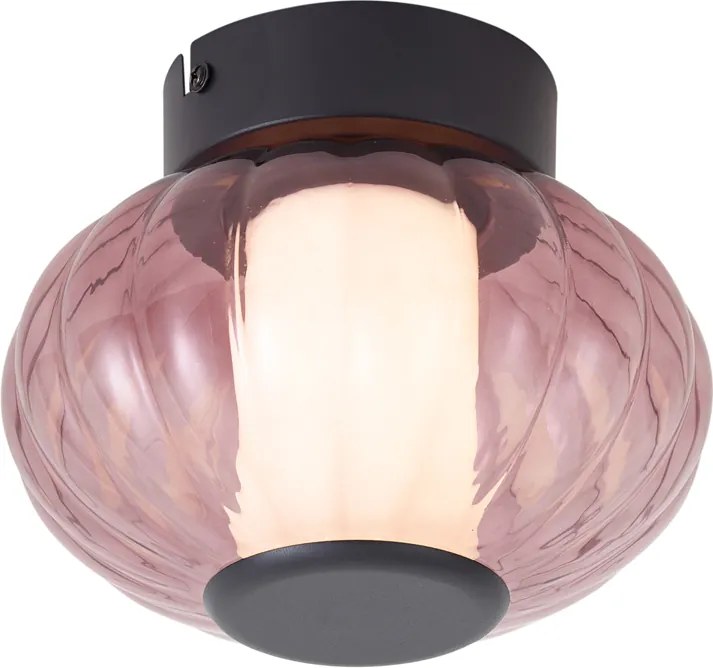 Plafoniera di design nera 18cm con vetro viola incl. LED dimmerabile a 3 fasi - Margherite