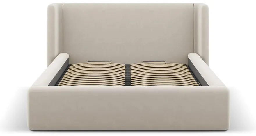 Letto matrimoniale imbottito beige con contenitore con rete inclusa 200x200 cm Jason – Windsor &amp; Co Sofas