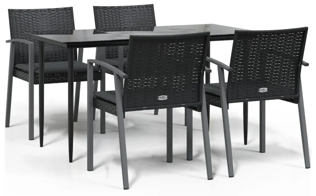 Set pranzo da giardino 5pz con cuscini in polyrattan e acciaio
