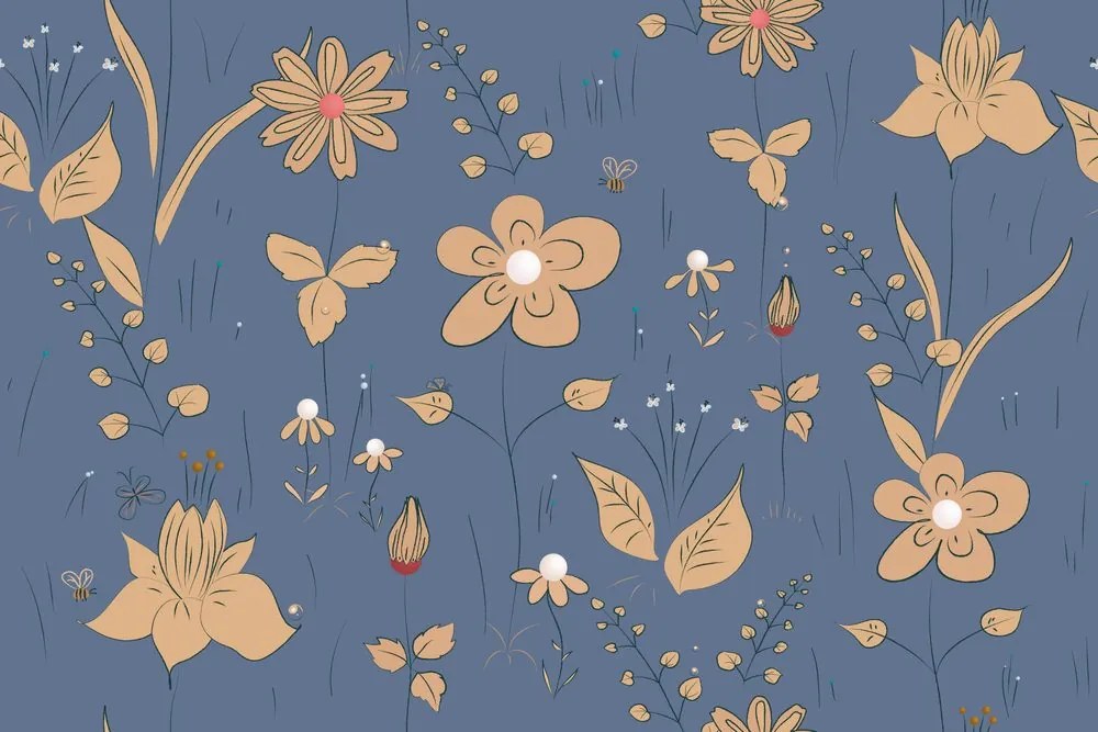 Carta da parati autoadesiva – Fiori di campo in blu
