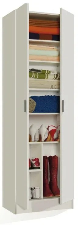 Mobile scarpiera H 180 cm in legno bianco con ante e ripiani regolabili