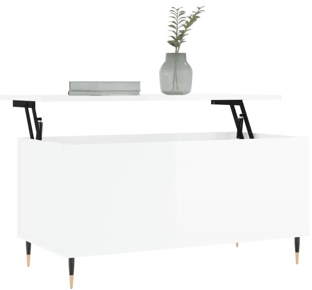 Tavolino salotto bianco lucido 90x44,5x45 cm legno multistrato