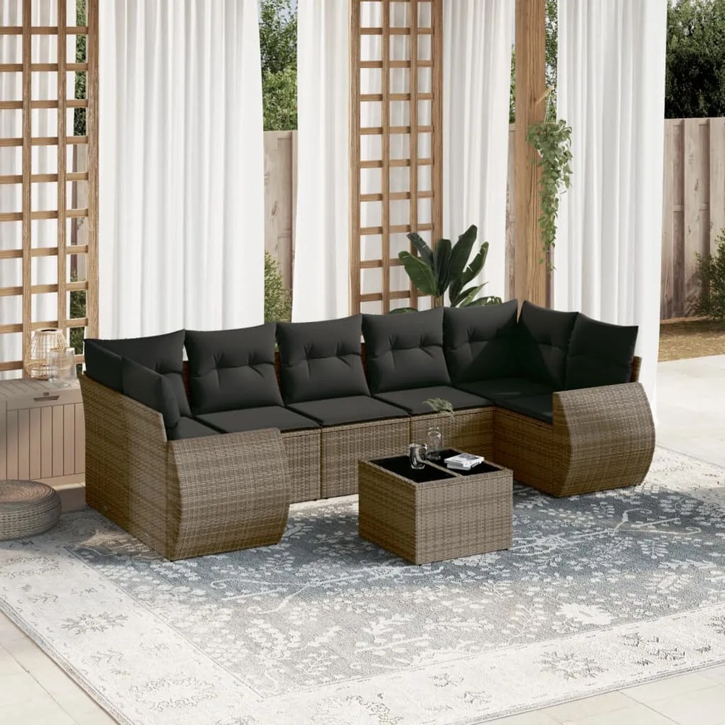 Set divano da giardino 8 pz con cuscini grigio in polyrattan