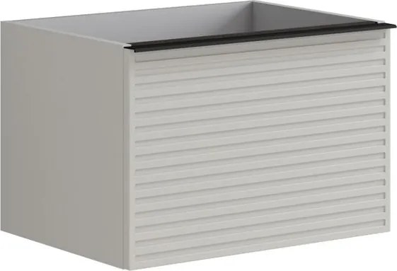 Cassettiera Pixel con 2 cassetti (1 interno) frontale stripes laccato opaco grigio pastello e maniglia alluminio nero opaco L60 H40 P45,5 cm