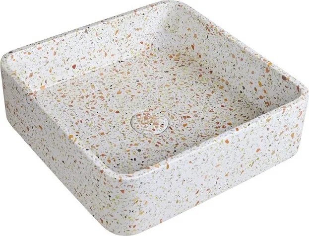 Lavabo da appoggio quadrato con finitura terrazzo beige | KTERI-400BE - KAMALU
