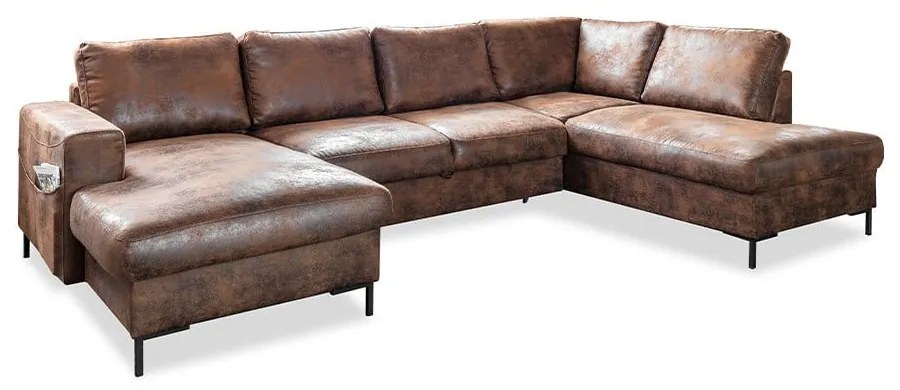 Divano letto a U marrone in similpelle Vintage, angolo destro Lofty Lilly - Miuform