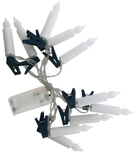 Catena decorativa natalizia a LED 10 LED, alimentazione 2x AA, 1,65 m, luce calda, a forma di candela