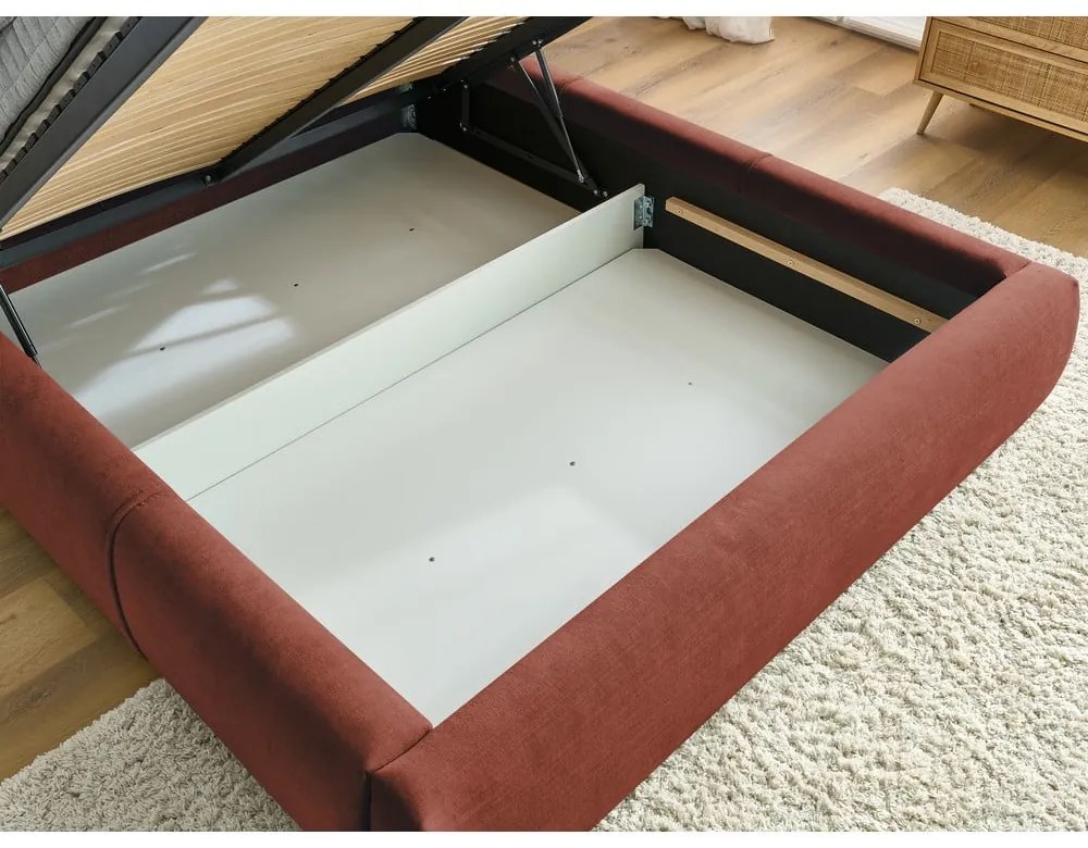 Letto matrimoniale imbottito arancione con contenitore con griglia 160x200 cm Vernon - Bobochic Paris