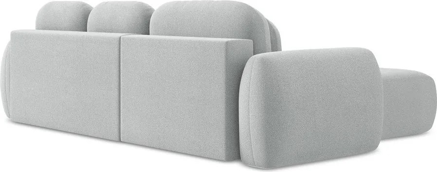 Divano angolare grigio chiaro allungabile/con contenitore (con penisola a sinistra/con chaise lounge) con rivestimento in bouclé Pele – Makamii