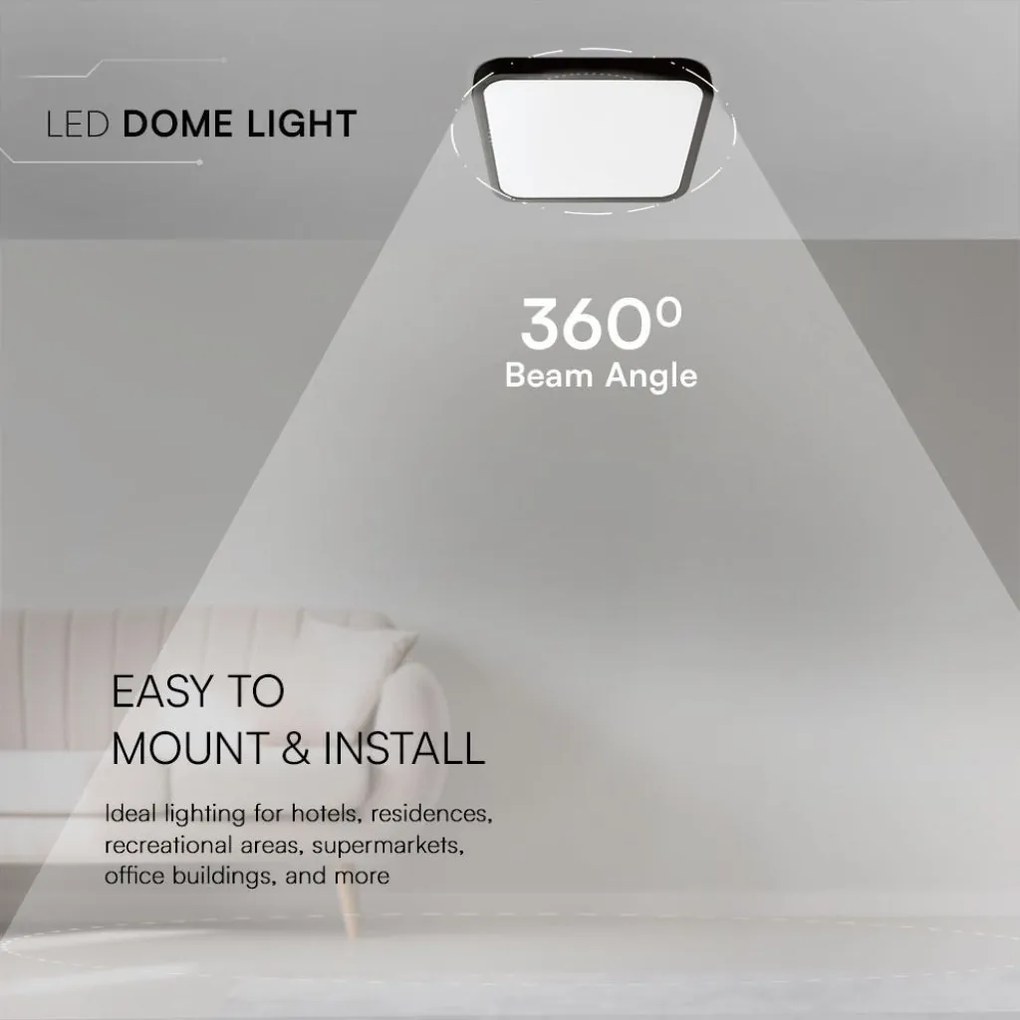 Plafoniera LED 48W Nera 420mm IP44 6500K Samsung Chip | V-TAC