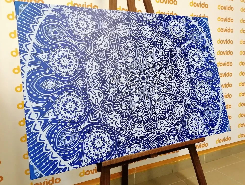 Quadro su tela – Mandala ornamentale con pizzo in blu