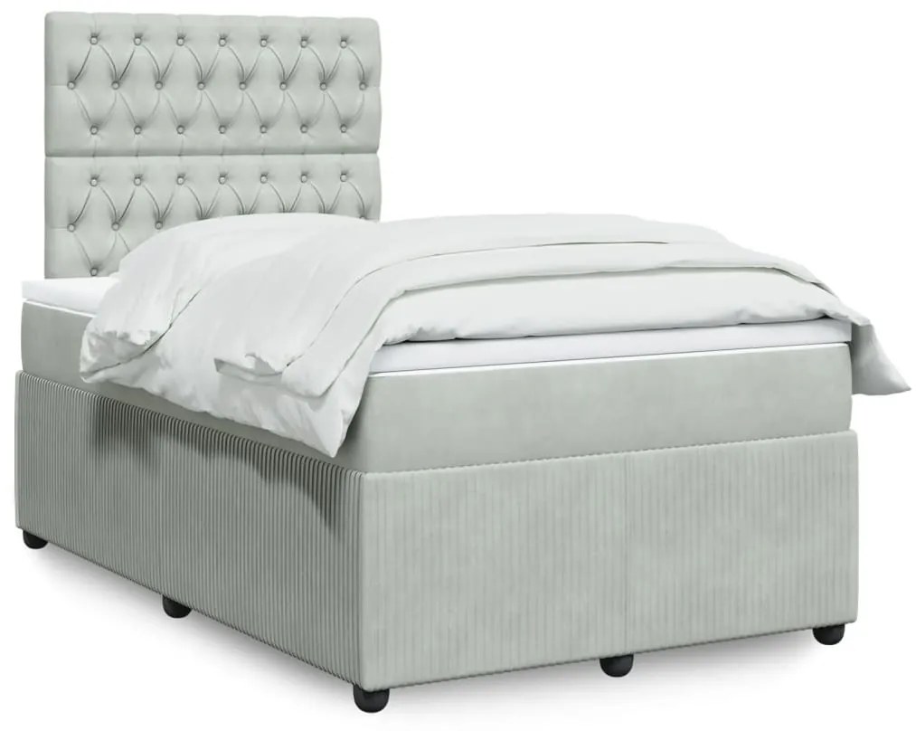 Giroletto A Molle Con Materasso Grigio Chiaro 120x200cm Velluto /