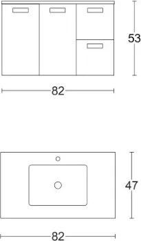 Mobile bagno sospeso 82 cm base 2 ante e 2 cassetti con lavabo ANGELA2 Quercia Bianco